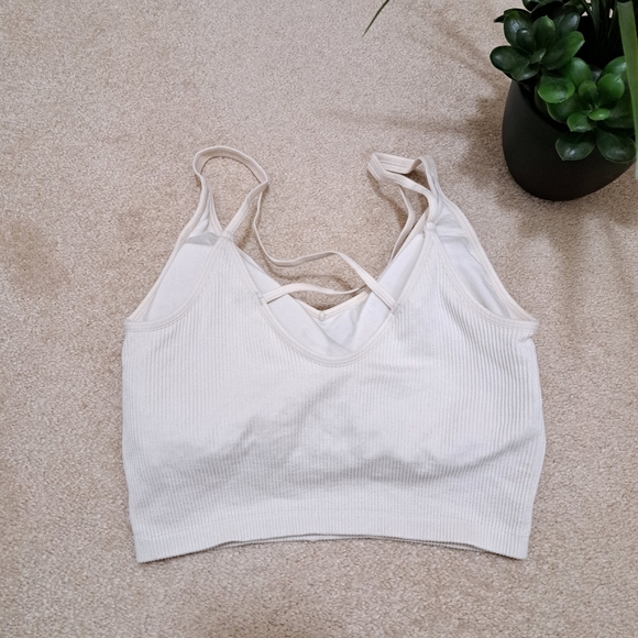 Lemon Set Of 2 Ribbed Yoga Bras Women's Size Large Cream Pink Seamless Lounge - Picture 11 of 15